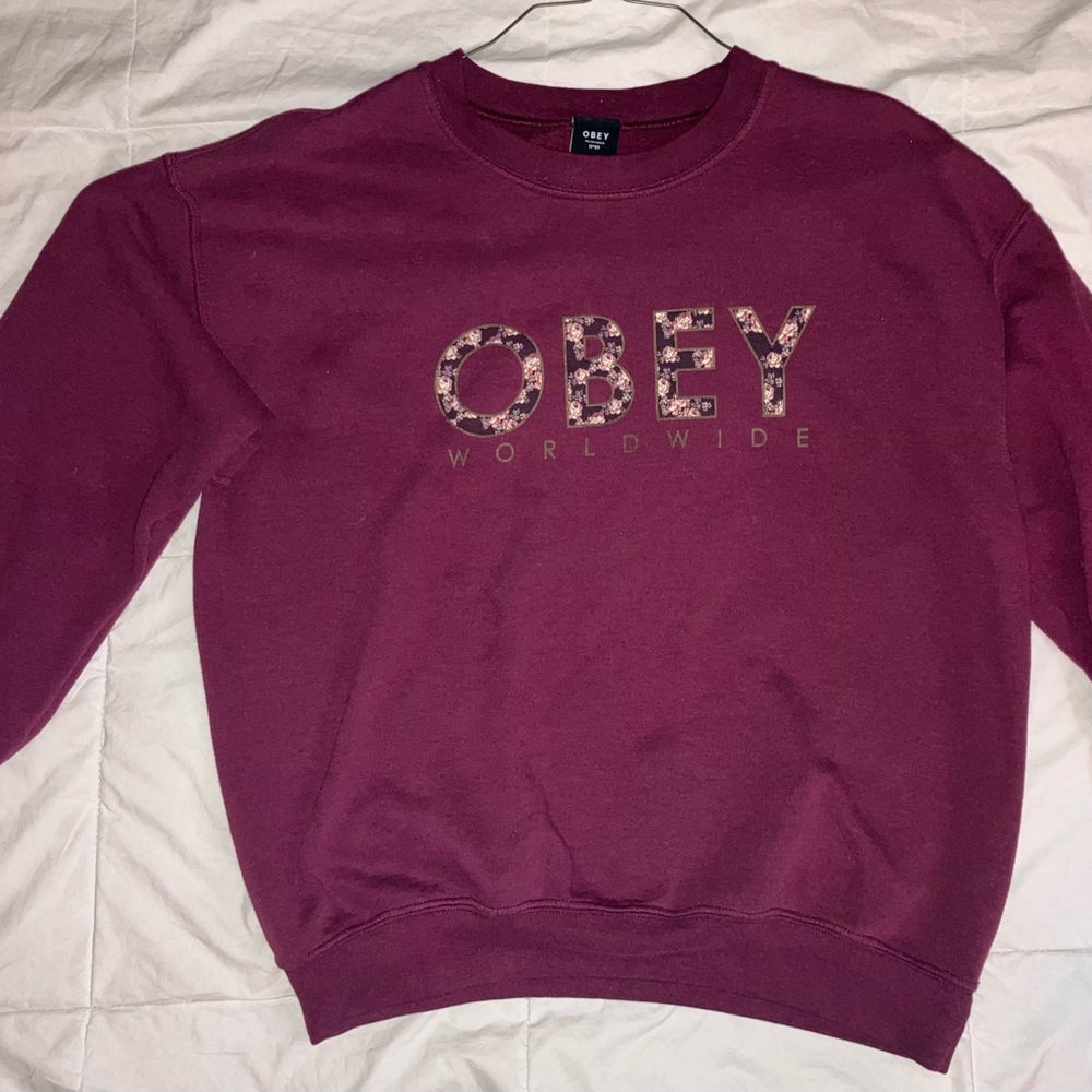 Obey Maroon Crewneck with Logo